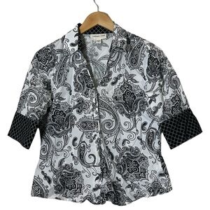 Coldwater Creek | Black/white paisley short sleeve button down shirt siz…
